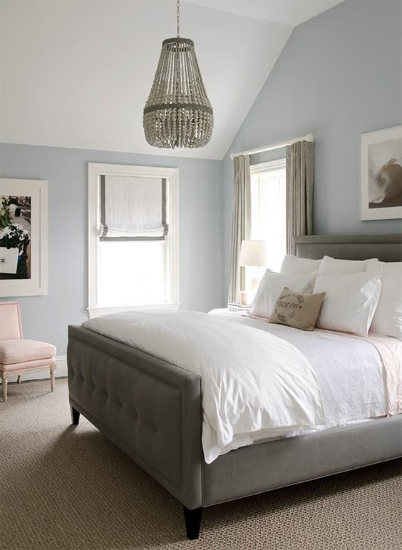 Wall Color is Silver Gray Benjamin Moore. Tranquil bedroom color. #benjaminmooresilvergray