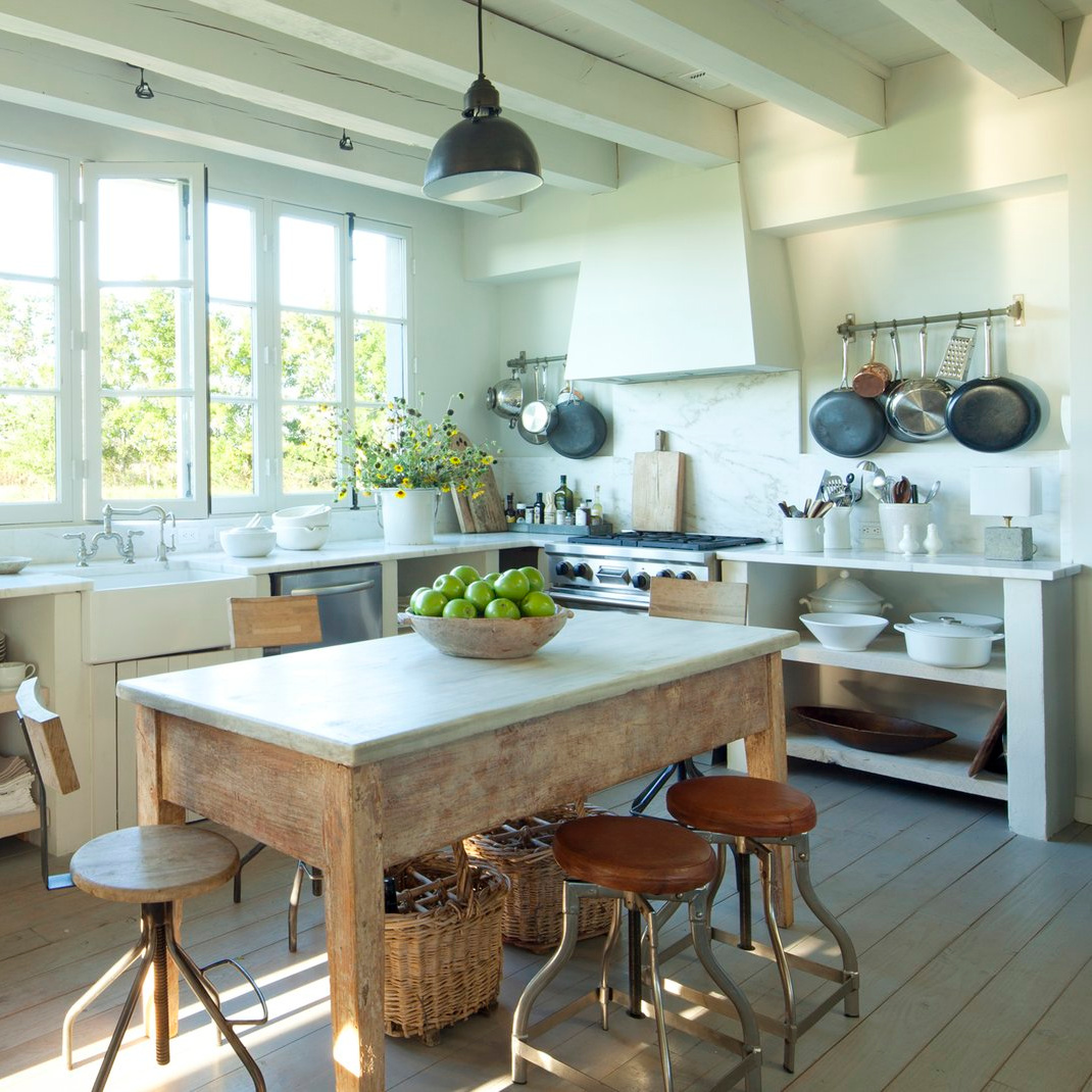 Kitchen in Eleanor Cummings designed modern French farmhouse near Round Top, TX in MILIEU magazine. #modernfrench #europeancountry
