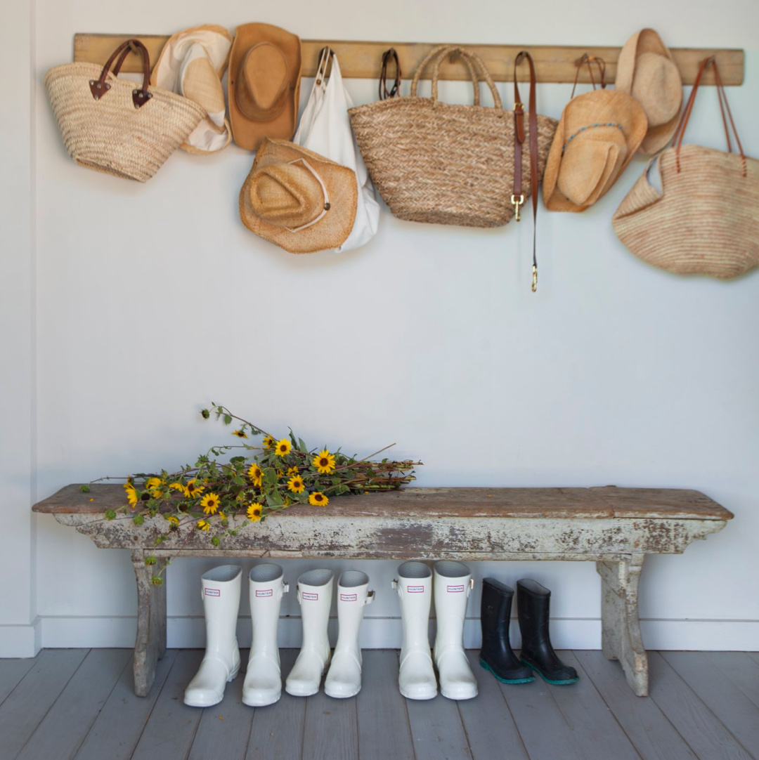 Peg rack in Eleanor Cummings designed modern French farmhouse near Round Top, TX in MILIEU magazine. #modernfrench #europeancountry