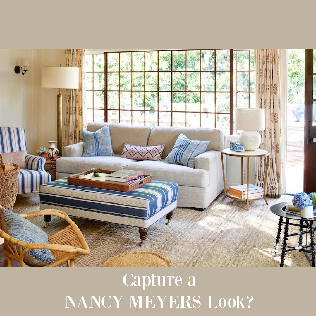 Nancy Meyers film set for living room in HOME AGAIN with Reese Witherspoon. #nancymeyersaesthetic #californiacool