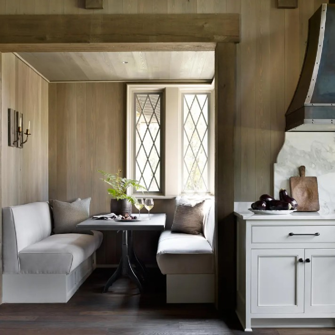 Kitchen with nook by Jeffrey Dungan Architects - Farmhouse at Shades Creek.