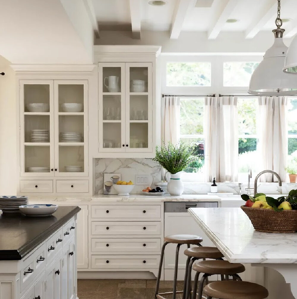 Nancy Meyers own classic white traditional kitchen in her renovated home in LA - Architectural Digest. #nancymeyerskitchen
