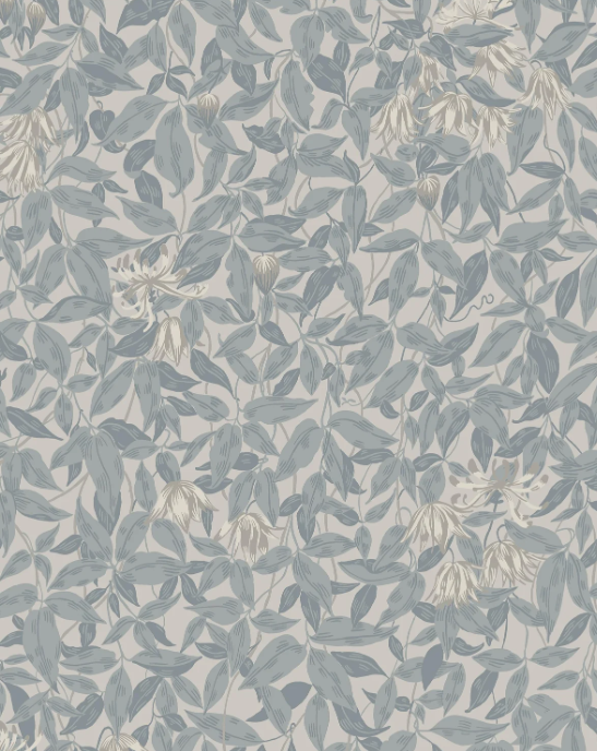 Pretty blue leafy wallpaper - Sandberg Linnea in Dusty Blue. 